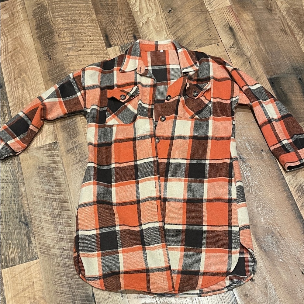 Women's Plaid flannel Jacket in Orange and Brown